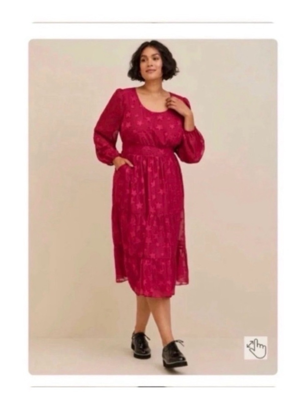 TORRID Magenta Star Print Embroidered Midi Dress - Picture 2 of 9